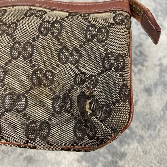 GUCCI Sherry Line GG Canvas Pouch Purple Orange Wristlet Purse Charm - Picture 5 of 17